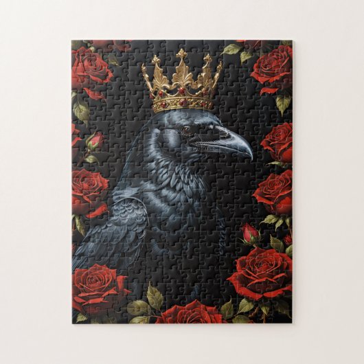 Kraai In Een Gouden Kroon Ruby Rode Rozen Legpuzzel (Verticaal)
