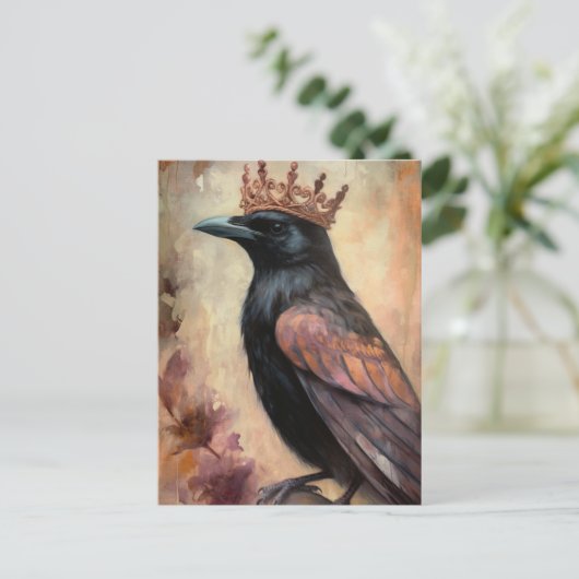 Kraai in een kroon briefkaart (Staand voorkant)
