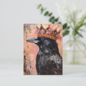 Kraai in een kroonroze achtergrond briefkaart (Staand voorkant)