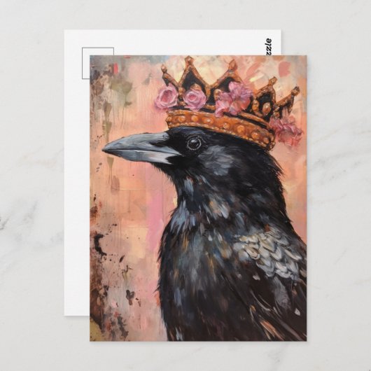 Kraai in een kroonroze achtergrond briefkaart (Voorkant / Achterkant)