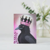 Kraai in een roze kroon briefkaart (Staand voorkant)