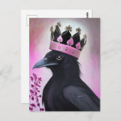 Kraai in een roze kroon briefkaart (Voorkant / Achterkant)