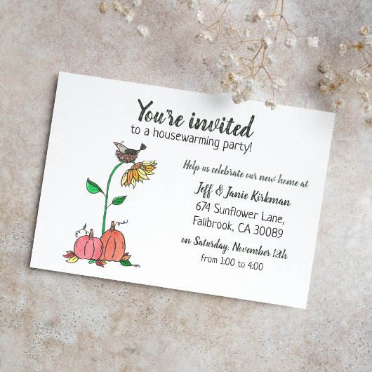 Kraai in nest met pompoenen herfst huis verwarming aankondiging