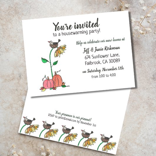 Kraai in nest met pompoenen herfst huis verwarming aankondiging