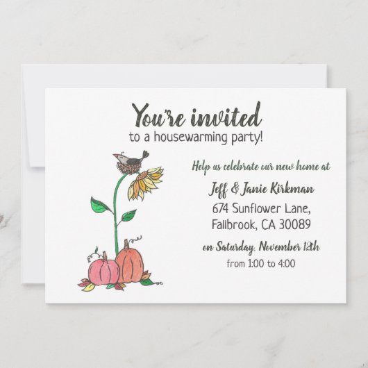 Kraai in nest met pompoenen herfst huis verwarming aankondiging (Voorkant)