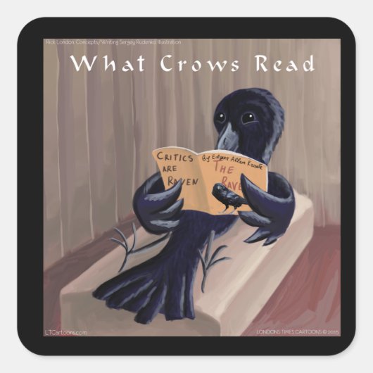 Kraai leest De Raaf Grappig Vierkante Sticker (Voorkant)