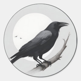 Kraai met de maan ronde sticker