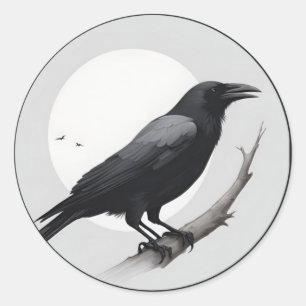 Kraai met de maan ronde sticker