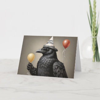 Kraai met gele ballon happy birthday pet kaart