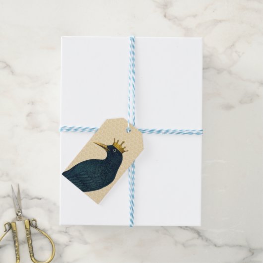 Kraai met  gouden kroon cadeaulabel (Met Touw)