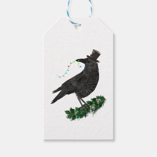 Kraai met hoed voor de feestdagen cadeaulabel (Voorkant)