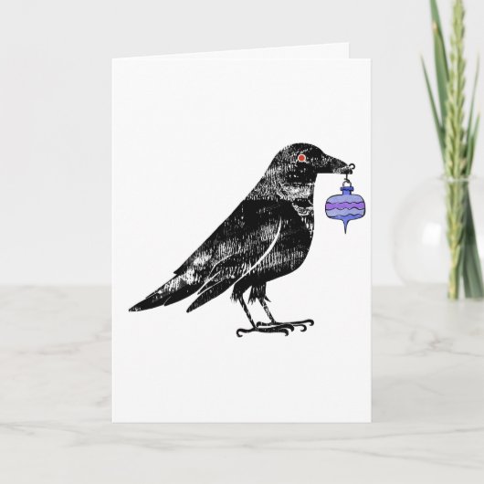 Kraai met paarse kerstornament kaart (Voorkant)