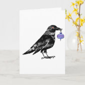 Kraai met paarse kerstornament kaart (Gele Bloem)