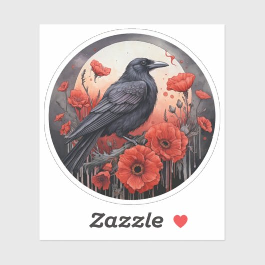 Kraai met papaver sticker (Vel)