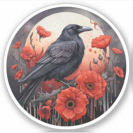 Kraai met papaver sticker