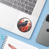 Kraai met papaver sticker (Laptop met iPhone)
