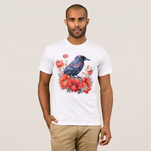Kraai met papaver t-shirt (Voorkant volledig)