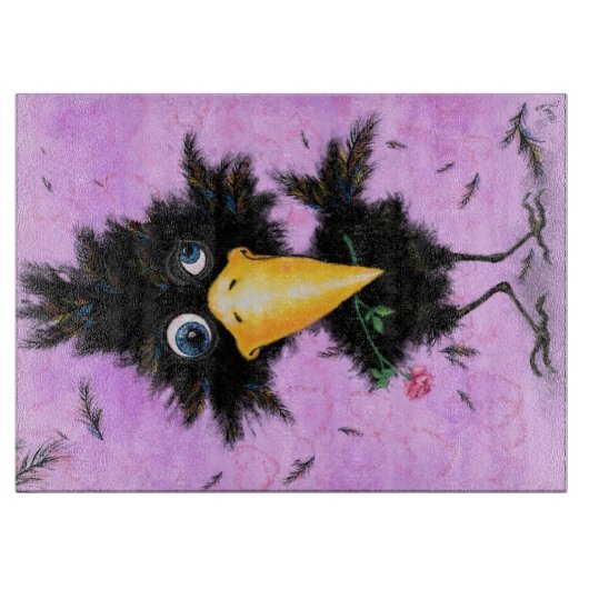 Kraai met Roos Grappig snijplank (Voorkant)