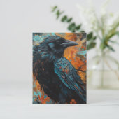 Kraai op blauwe en Oranje achtergrond Briefkaart (Staand voorkant)