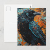 Kraai op blauwe en Oranje achtergrond Briefkaart (Voorkant / Achterkant)