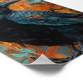 Kraai op blauwe en Oranje achtergrond Poster (Hoek)