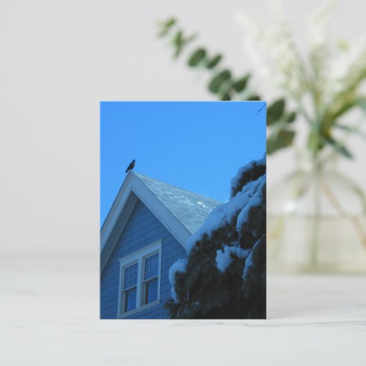 Kraai op Dak in de Winter Briefkaart (Staand voorkant)