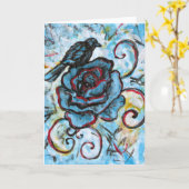 Kraai op een blauw Roos, Wenskaart Kaart (Gele Bloem)