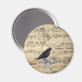 Kraai op een muziekblad magneet (Voorkant / Achterkant)