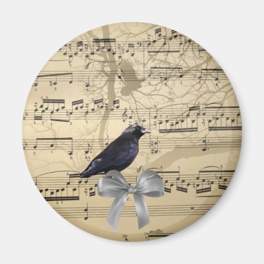 Kraai op een muziekblad magneet (Voorkant)