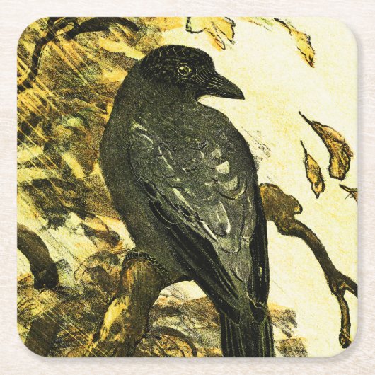  kraai op een tak Theo van Hoytema Kartonnen Onderzetters (Voorkant)