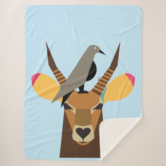 Kraai op hertenkop sherpa deken (Voorkant)