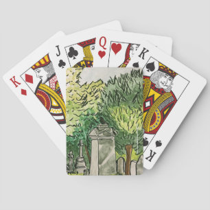 Kraai op het kerkhof, spelend met kaarten