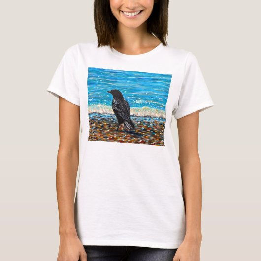 Kraai op het strand 2 Schilderij T-shirt (Voorkant)