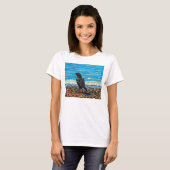 Kraai op het strand 2 Schilderij T-shirt (Voorkant volledig)