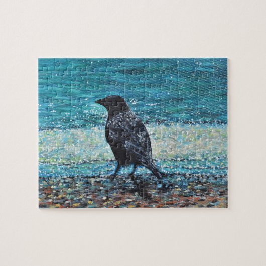 Kraai op het strand Schilderij Legpuzzel (Horizontaal)