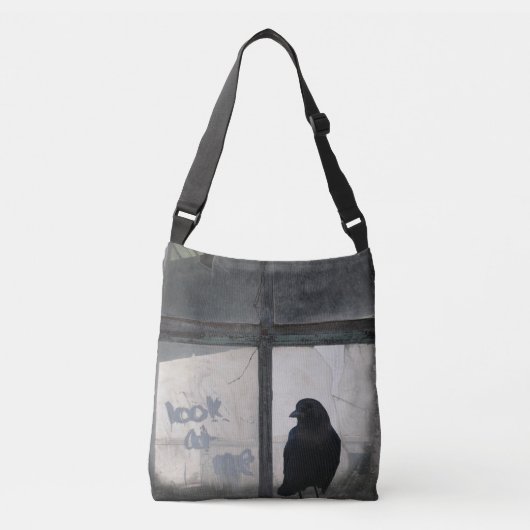 Kraai op oud raam crossbody tas (Voorkant)