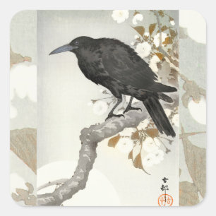 Kraai Raven Koson Japanse Vogel Kraai Vierkante Sticker