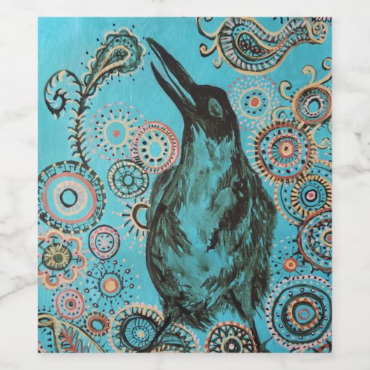 Kraai schilderen wijn label etiket (Enkel label)