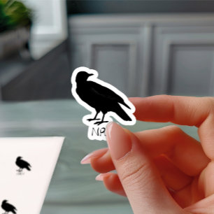 Kraai tekening en Naw silhouet in zwart Sticker