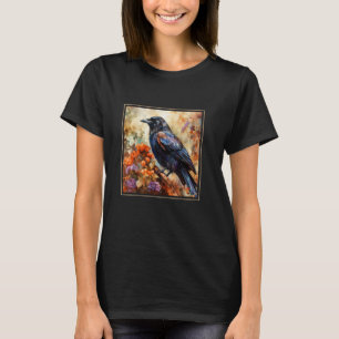Kraai Tuin Bloemen Schilderen Huisdier Moeder Vade T-shirt