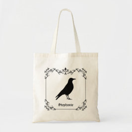 Kraai Vogel Silhouet En Decoratieve Krullen Tote Bag