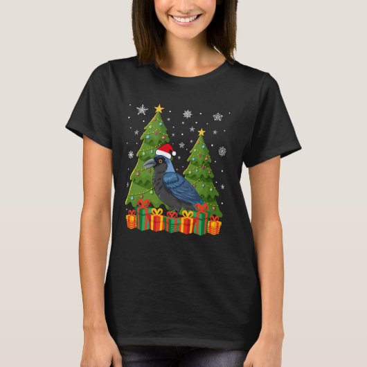 Kraai Xmas Tree Lights Santa Hat Lelijke Kerstmis T-shirt (Voorkant)