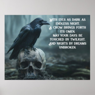 Kraai zittend op een schedel met een gotische bood poster