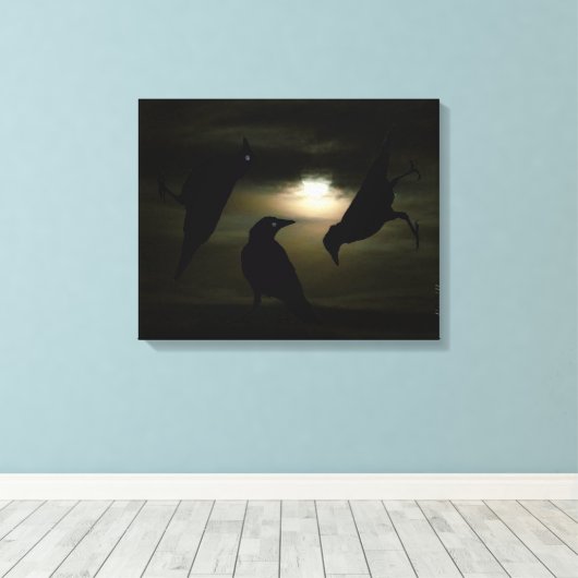 "Kraaien door Moonlight" door DJONeill Canvas Afdruk (Insitu (Houten vloer))