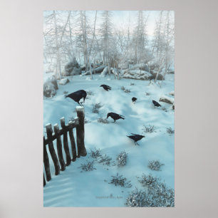 Kraaien in de sneeuw poster