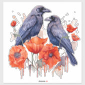 Kraaien met papaver sticker (Vel)