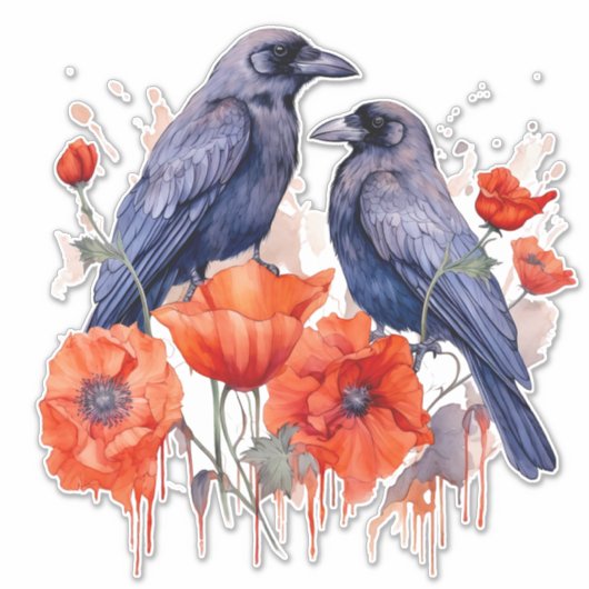 Kraaien met papaver sticker (Voorkant)