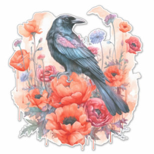 Kraaien met papaver sticker