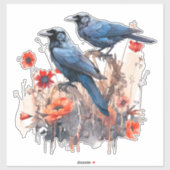 Kraaien met papaver sticker (Vel)