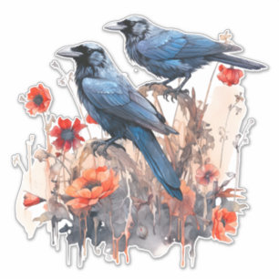Kraaien met papaver sticker